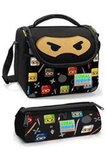 Yaygan Çanta Baskılı Termoslu Ninja Kaplumbağalar Siyah Beslenme Çantası + Kalemlikli