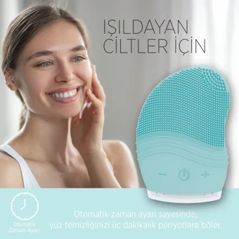 Polosmart Psc03 Tüm Ciltler İçin 1 Başlıklı Fırçalı Silikon Şarjlı Titreşimli Yüz Temizleme Cihazı Turkuaz