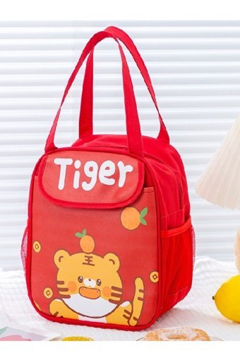 Shisa Store Hayvan Desenli Yıkanabilir Organik Kırmızı Beslenme Çantası
