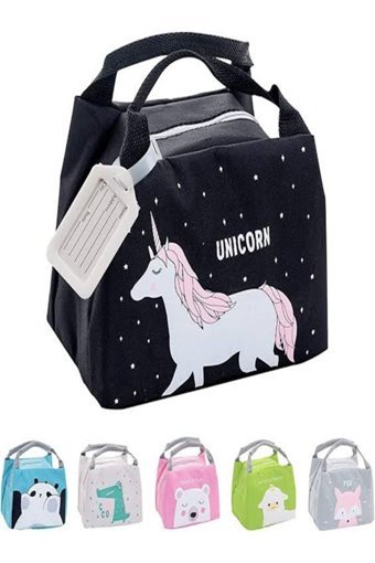 Shisa Store Unicornlu Yıkanabilir Organik Siyah Beslenme Çantası