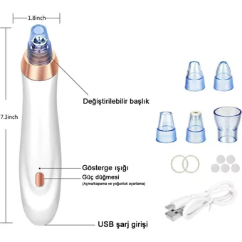 Comadones Gmx1017197 Tüm Ciltler İçin 4 Başlıklı Şarjlı Vakumlu Yüz Temizleme Cihazı Beyaz