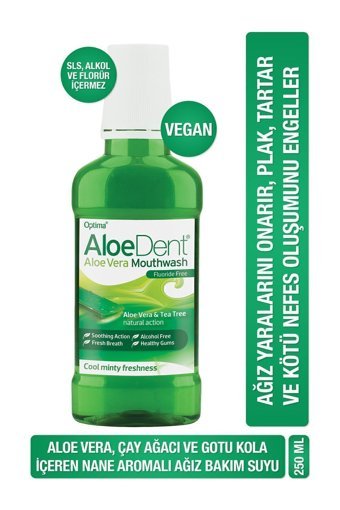 Aloedent Alkolsüz Florürsüz Aloevera-Çay Ağacı Aromalı 250 ml Ağız Gargarası