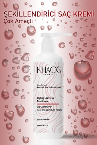 Khaos Shaping Fibers Doğal Yağlı Silikonsuz Sülfatsız Besleyici Keratinli Boyalı Saçlar Tüm Saçlar İçin Durulanmayan Kadın Saç Kremi 500 ml