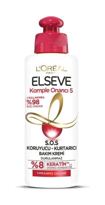 Elseve Komple Onarıcı 5 Silikonsuz Sülfatsız Onarıcı Keratinli Boyalı Saçlar Tüm Saçlar İçin Durulanmayan Unisex Saç Kremi 200 ml