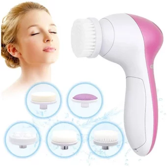 Strongart Tüm Ciltler İçin 5 Başlıklı Fırçalı Pilli Yüz Temizleme Cihazı Beyaz Pembe
