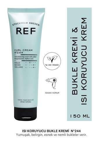 Ref Stockholm Curl Cream No 244 Silikonsuz Sülfatsız Onarıcı Tuzsuz Keratinli Boyalı Saçlar Kıvırcık Saçlar İçin Durulanmayan Kadın Saç Kremi 150 ml