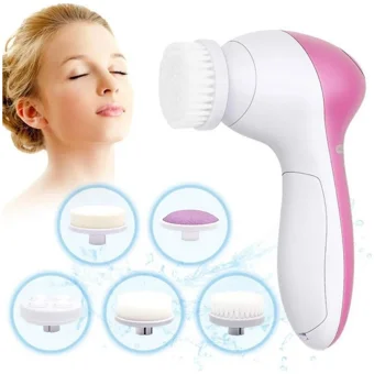 Epilons 5 İn 1 Tüm Ciltler İçin 5 Başlıklı Fırçalı Pilli Titreşimli Yüz Temizleme Cihazı Beyaz