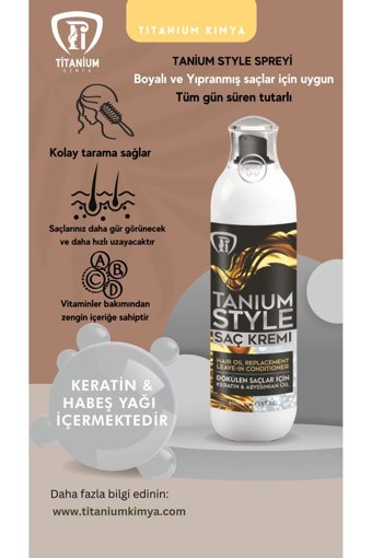 Tanium Silikonsuz Sülfatsız Nemlendirici Keratinli Boyalı Saçlar Tüm Saçlar İçin Durulanmayan Erkek Saç Kremi 200 ml