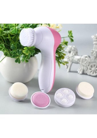 Mastek 5 İn 1 Tüm Ciltler İçin 5 Başlıklı Fırçalı Pilli Titreşimli Yüz Temizleme Cihazı Pembe