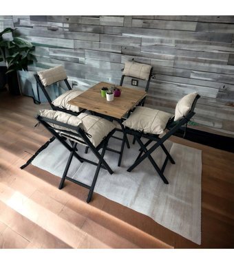 Modern Style Home Bistro Metal 4'lü Bahçe Koltuğu Bej-Siyah