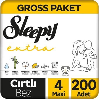 Sleepy 4 Numara Organik Cırtlı Bebek Bezi 200'lü