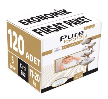Pure Baby 5 Numara Organik Cırtlı Bebek Bezi 120'li