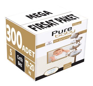 Pure Baby 5 Numara Organik Cırtlı Bebek Bezi 300'lü