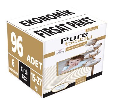 Pure Baby 6 Numara Organik Cırtlı Bebek Bezi 96'lı