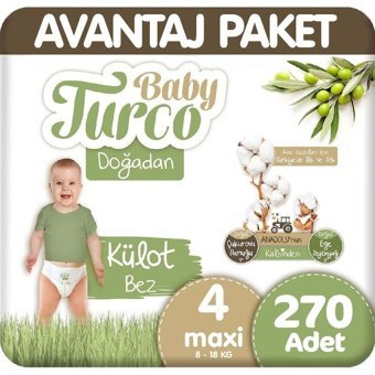 Baby Turco Doğadan 4 Numara Külot Bebek Bezi 270'li