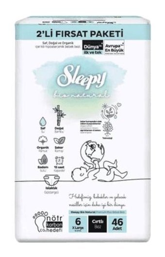 Sleepy Bio Natural 6 Numara Organik Cırtlı Bebek Bezi 46'lı