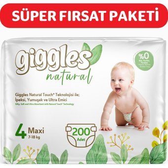 Giggles Natural 4 Numara Cırtlı Bebek Bezi 200'lü