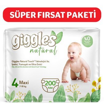 Giggles Natural 4 Numara Cırtlı Bebek Bezi 200'lü
