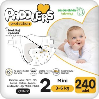Paddlers Protection 2 Numara Organik Göbek Oyuntulu Cırtlı Bebek Bezi 240'lı