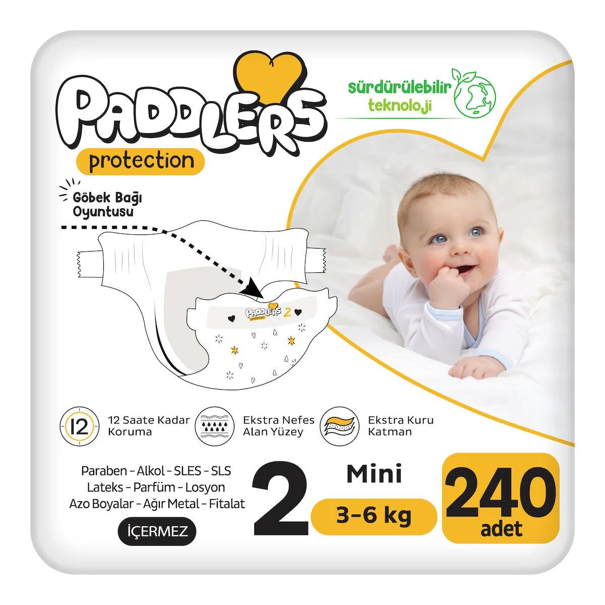 Paddlers Protection 2 Numara Organik Göbek Oyuntulu Cırtlı Bebek Bezi 240'lı