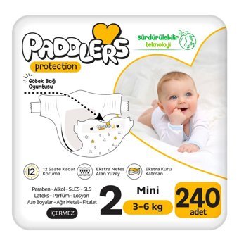 Paddlers Protection 2 Numara Organik Göbek Oyuntulu Cırtlı Bebek Bezi 240'lı