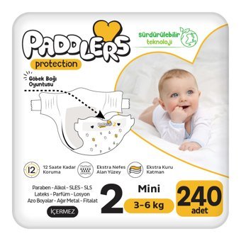 Paddlers Protection 2 Numara Organik Göbek Oyuntulu Cırtlı Bebek Bezi 240'lı
