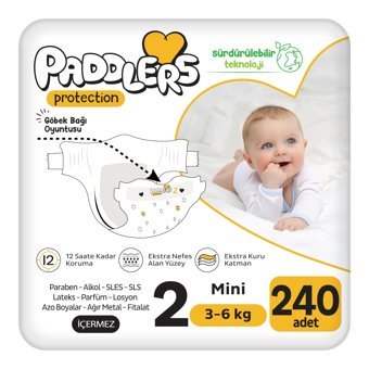 Paddlers Protection 2 Numara Organik Göbek Oyuntulu Cırtlı Bebek Bezi 240'lı