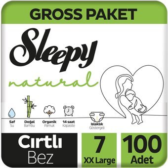 Sleepy Natural 7 Numara Organik Cırtlı Bebek Bezi 100'lü