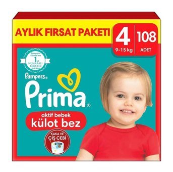 Prima 4 Numara Cırtlı Bebek Bezi 108'li