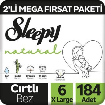 Sleepy Natural 6 Numara Organik Cırtlı Bebek Bezi 184'lü
