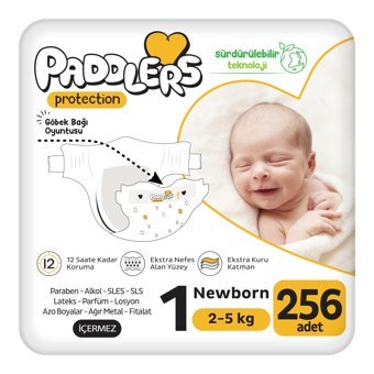 Paddlers Protection 1 Numara Organik Göbek Oyuntulu Cırtlı Bebek Bezi 256'lı
