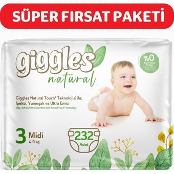 Giggles Natural 3 Numara Cırtlı Bebek Bezi 232'li