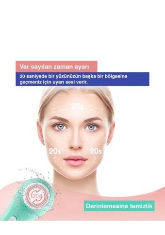 Lavany Tüm Ciltler İçin 2 Başlıklı Fırçalı Şarjlı Titreşimli Yüz Temizleme Cihazı Turkuaz