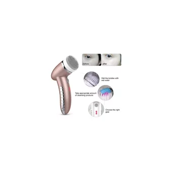 Xinh 4 İn 1 350 mAH Tüm Ciltler İçin 4 Başlıklı Fırçalı Silikon Şarjlı Titreşimli Yüz Temizleme Cihazı Pembe