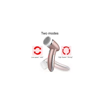 Xinh 4 İn 1 350 mAH Tüm Ciltler İçin 4 Başlıklı Fırçalı Silikon Şarjlı Titreşimli Yüz Temizleme Cihazı Pembe