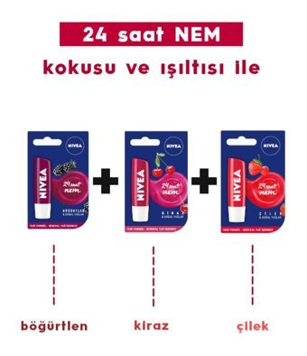 Nivea Böğürtlenli-Çilekli-Kirazlı Yetişkin Dudak Nemlendirici Krem 3x4.8 gr