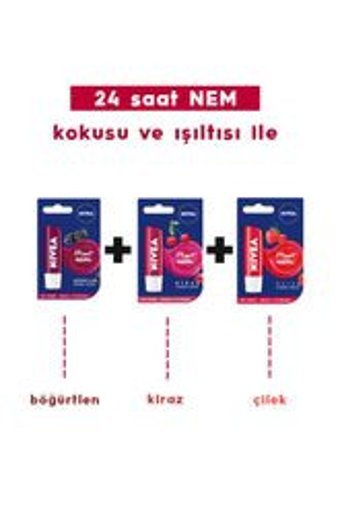 Nivea Böğürtlenli-Çilekli-Kirazlı Yetişkin Dudak Nemlendirici Krem 3x4.8 gr