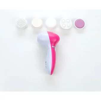 Als Tüm Ciltler İçin 5 Başlıklı Fırçalı Pilli Yüz Temizleme Cihazı Pembe