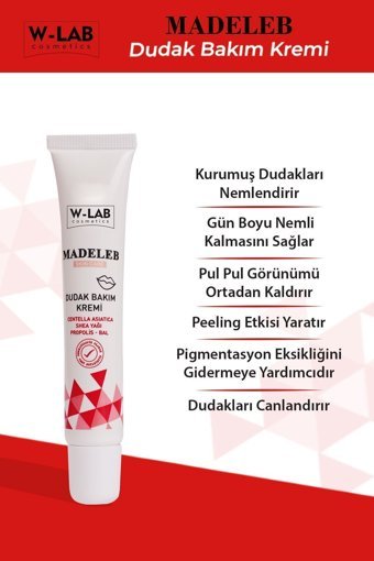 W-Lab Kozmetik Madeleb Yetişkin Dudak Nemlendirici Krem 20 gr