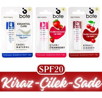 Bote Aromasız-Çilekli-Kirazlı Yetişkin Dudak Nemlendirici Krem 3x5 gr