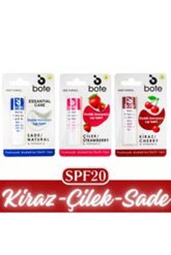 Bote Aromasız-Çilekli-Kirazlı Yetişkin Dudak Nemlendirici Krem 3x5 gr