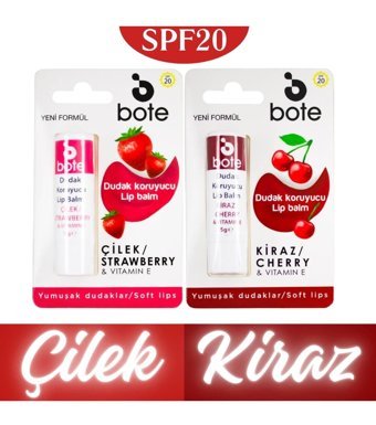 Bote Çilekli-Kirazlı Yetişkin Dudak Nemlendirici Krem 2x5 gr