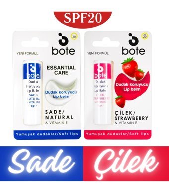 Bote Aromasız-Çilekli Yetişkin Dudak Nemlendirici Krem 2x5 gr