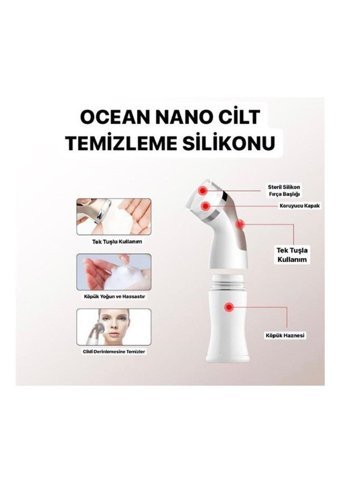 Ocean Tüm Ciltler İçin 1 Başlıklı Fırçalı Silikon Şarjlı Yüz Temizleme Cihazı Beyaz
