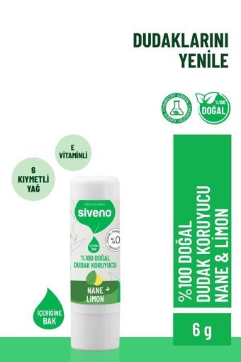 Siveno Doğal Limonlu-Naneli Çocuk-Yetişkin Dudak Nemlendirici Balm 6 gr