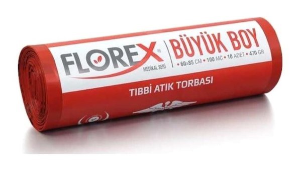 Florex Tıbbi Atık Büyük Boy 60x85 cm Çöp Poşeti 10 Adet Kırmızı