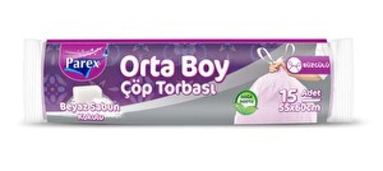 Parex Beyaz Sabun Kokulu Büzgülü Orta Boy 55x60 cm Çöp Poşeti 15 Adet Pembe