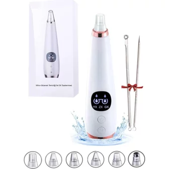Axii Karma Ciltler İçin 6 Başlıklı Şarjlı Vakumlu Yüz Temizleme Cihazı Beyaz