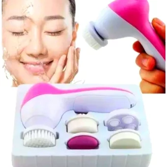 Magicway 5 İn 1 Tüm Ciltler İçin 5 Başlıklı Fırçalı Pilli Titreşimli Yüz Temizleme Cihazı Pembe