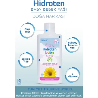 Hidroten Hidroten Baby Oluslu Yağlı Buğday Tohumlu Yağlı Bebek Masaj Yağı 200 ml
